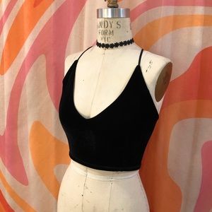 Black Velvet Lace-Up Crop Top